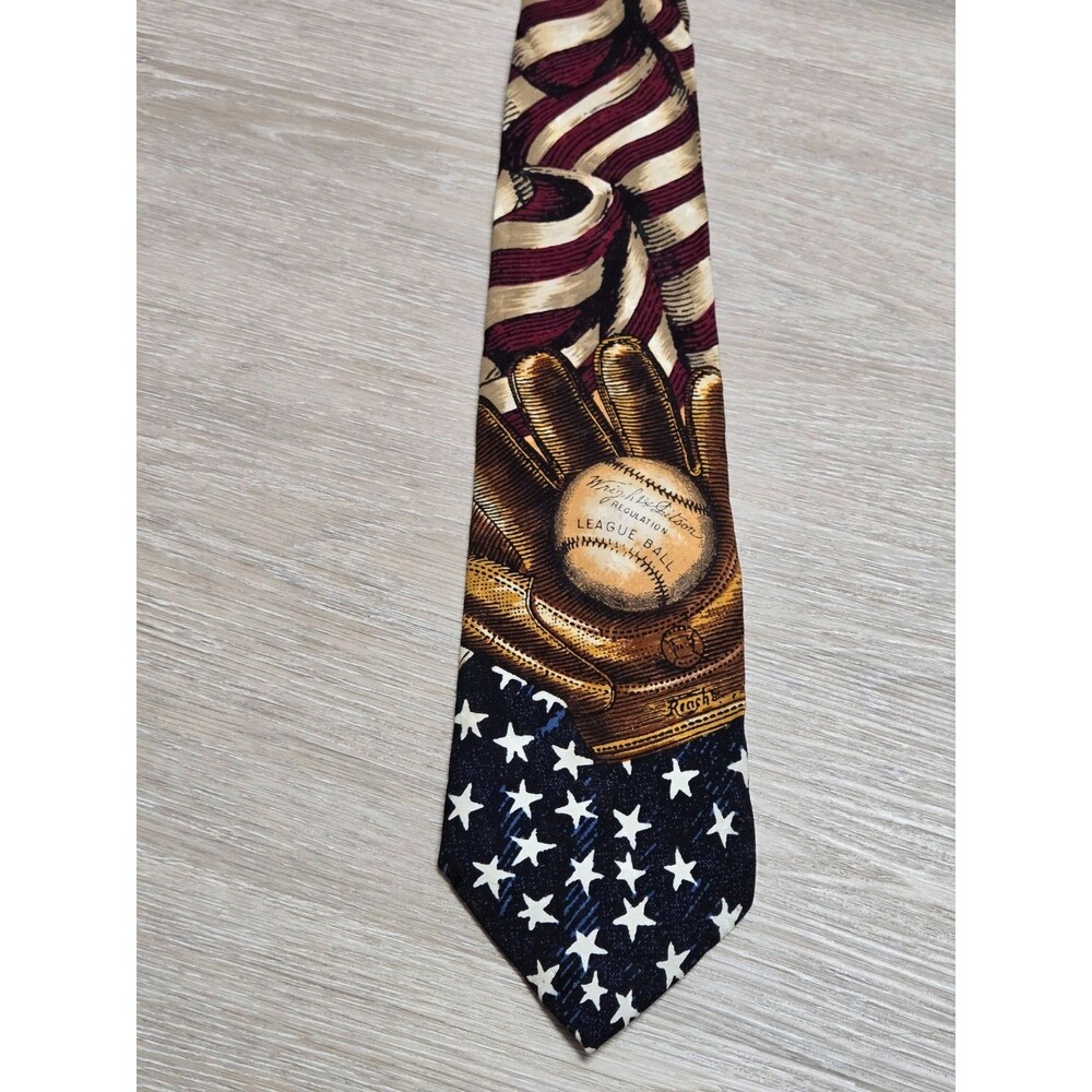 Vintage Tango by Max Raab Americana Baseball Silk Tie USA Made Novelty
